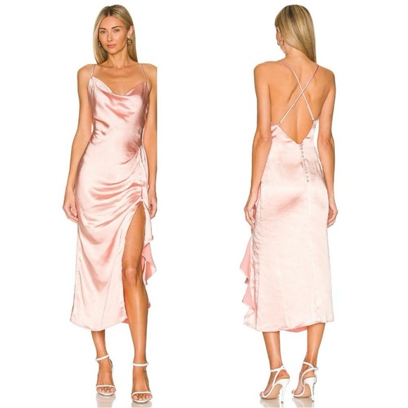 Elliatt x Revolve Cordae Midi Low Back Ruffle Dress Sherbet Pink Women’s Medium - Picture 1 of 9